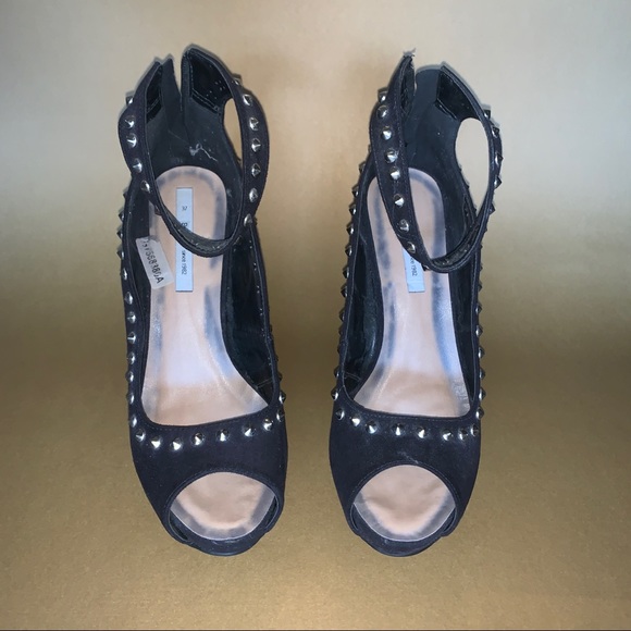 Spikes Black High Heels Open Toe Platform w/ Strap - Picture 7 of 7